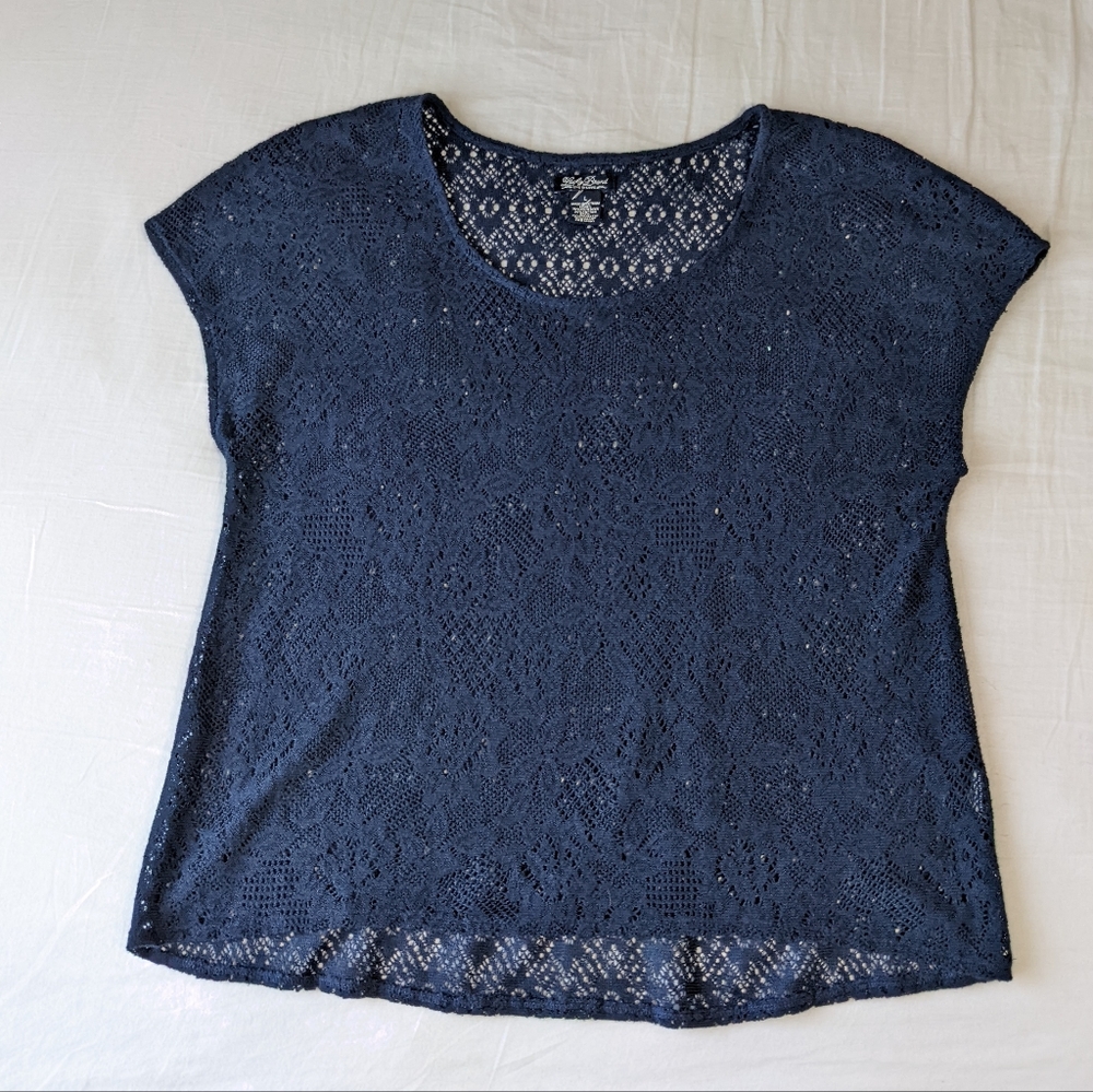 Lucky Brand Sheer Lace Top High Low Hemline Women's Size Large